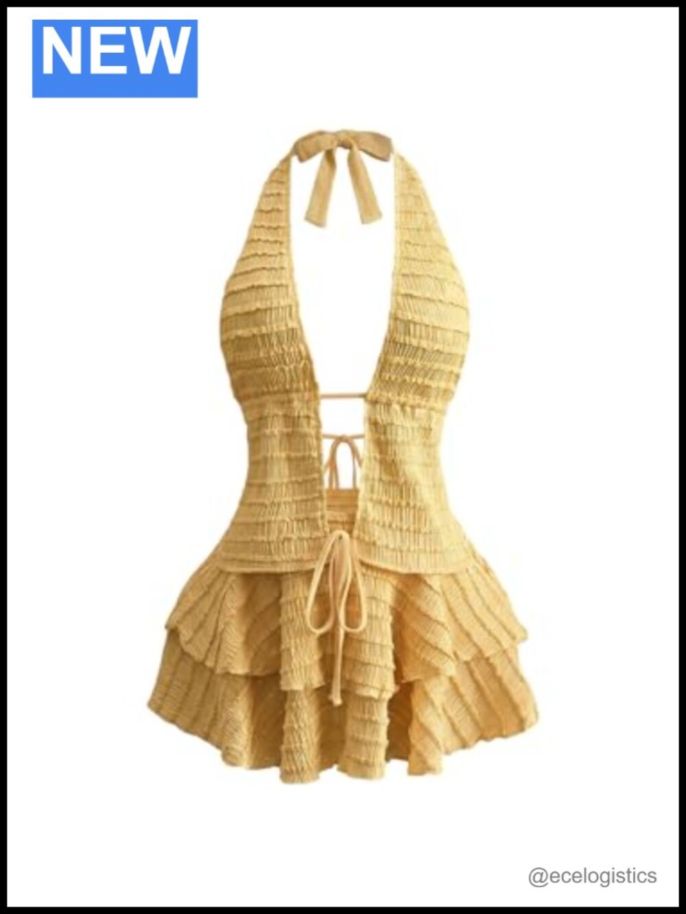 Womens 2 Piece Skirt Set Beach Vacation Outfit Halter Ruffle Mini S